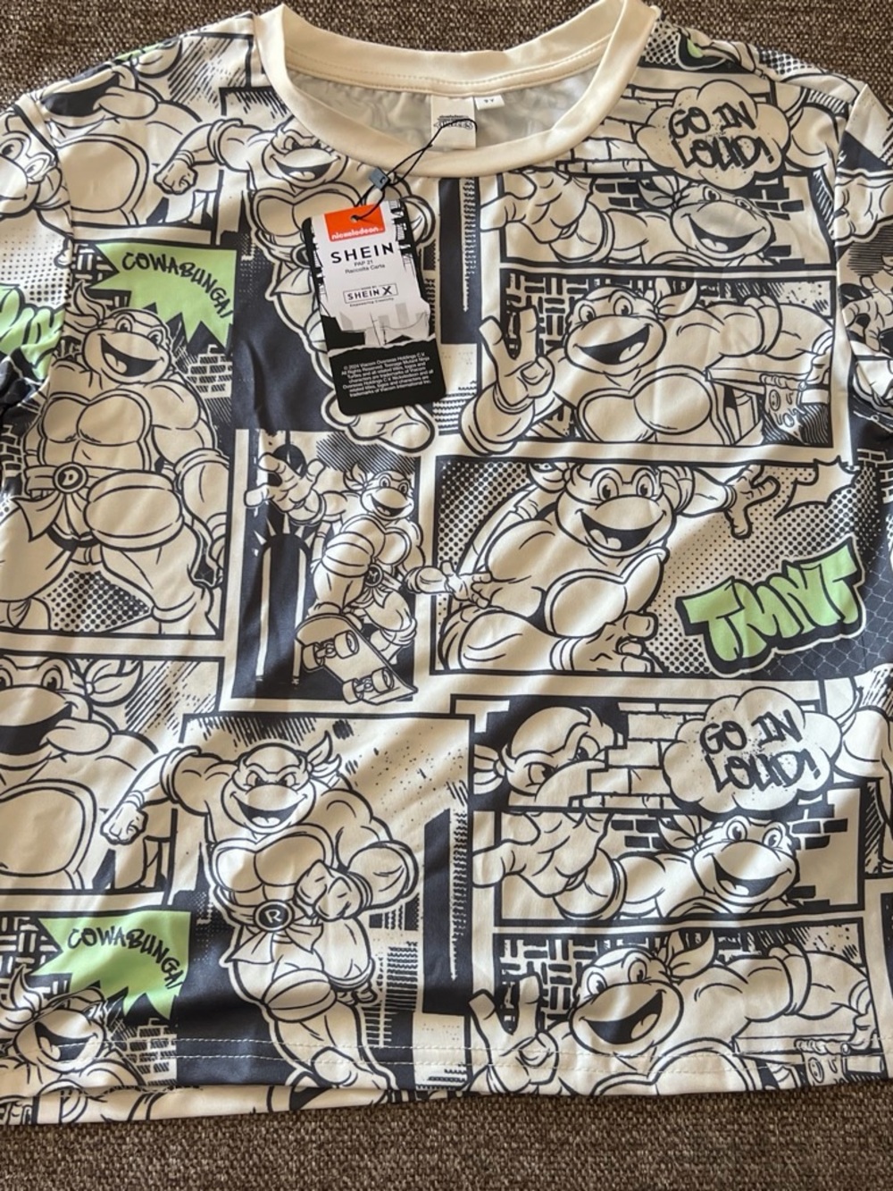Nickelodeon Black White Comic TMNT Tee with Green Accents